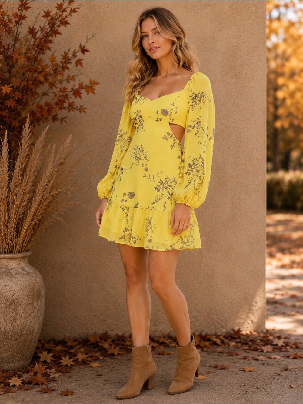Dynamite | Yellow Floral Mini Dress | Medium